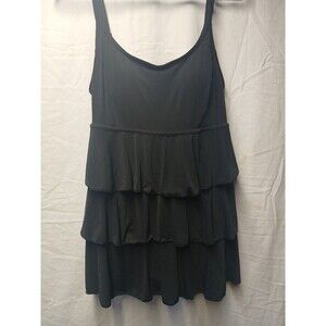 Great Length Solid Black Ruffle Tiered One Piece Swimsuit Swimdress Size 12